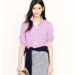 J.Crew purple gingham “perfect shirt “, sz 0, MSRP $69